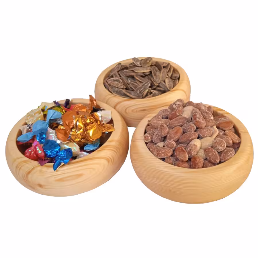 ظرف چوبی آجیل خوری 3 عددی چوب نراد