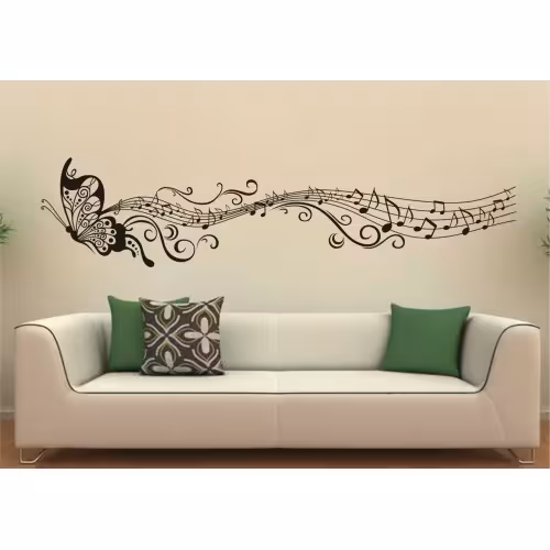 شابلون دیواری پروانه و نت موسیقی کد 818