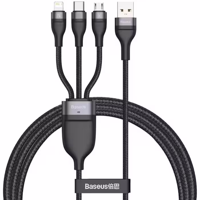 کابل باسئوس سه سر Baseus Flash Series II 1 to 3 Fast Charging Data Cable USB to M L C 66W 1.2m مدل CB000029