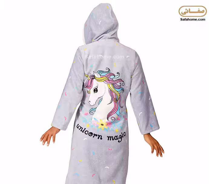 حوله تن پوش زنانه طرح یونی کورن طوسی پودایران