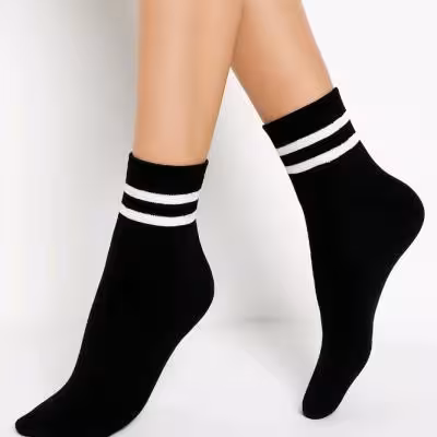 یک جین (12 جفت)جوراب ساقکوتاه مشکی با دو خط سفید