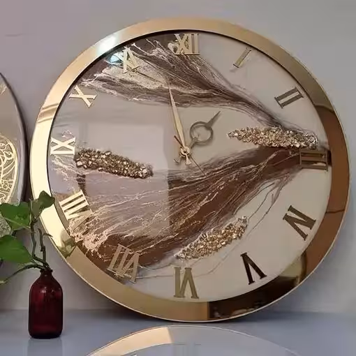 ساعت دیواری رزین طلایی قطر60