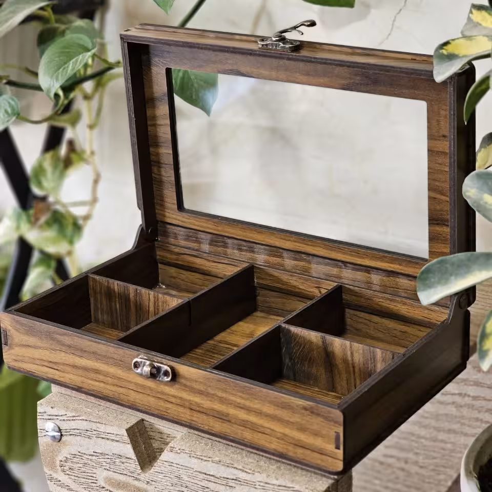 تی باکس چوبی 5 خانه درب شیشه ای