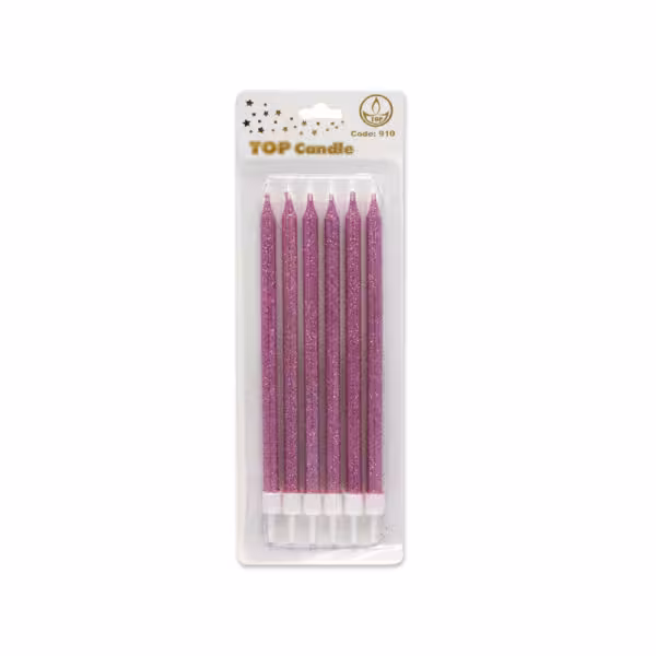 شمع 6 عددی بلند اکلیلی صورتی