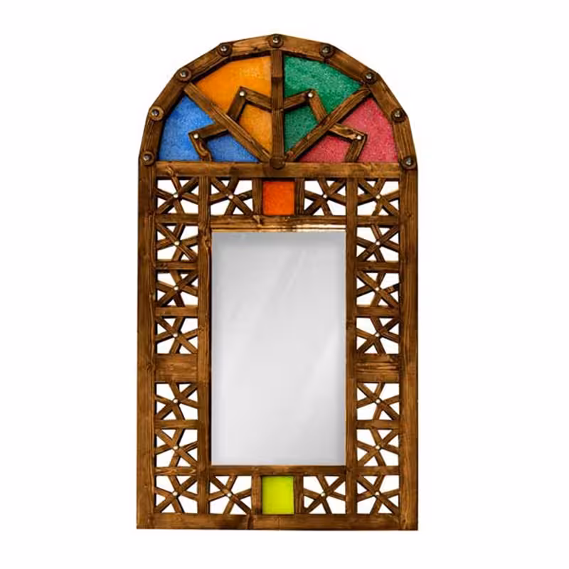 پنجره چوبی نوستالژی طرح ماهور (آینه ای) 60 در 120