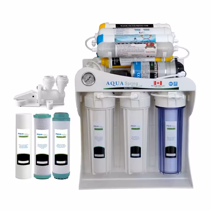 دستگاه تصفیه کننده آب آکوآ اسپرینگ مدل UF – SF4200 به همراه فیلتر بسته 3 عددی و کیت نشتی گیر