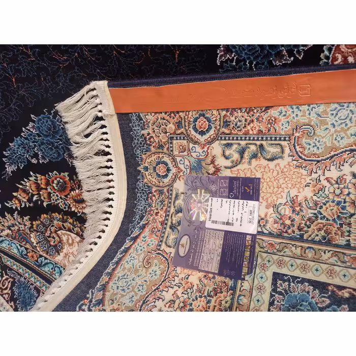 فرش ماشینی زمرد مشهد مدل گلایل زمینه سورمه ای