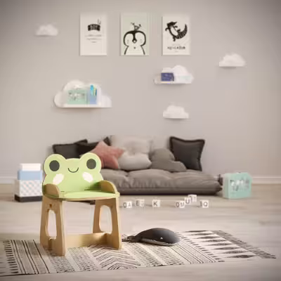 صندلی کودک مدل باغ وحش چوبی طرح قورباغه