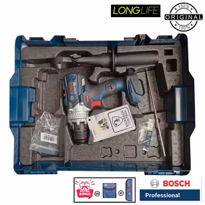 دریل پیچ گوشتی شارژی چکشی 13 میلی متری 18 ولت بوش مدل GSB 18V-110 C Brushless Motor