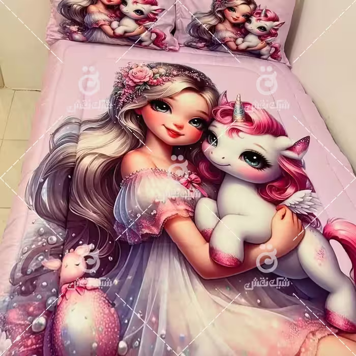 روتختی سه بعدی طرح دختر و اسب شاخدار کد 334
