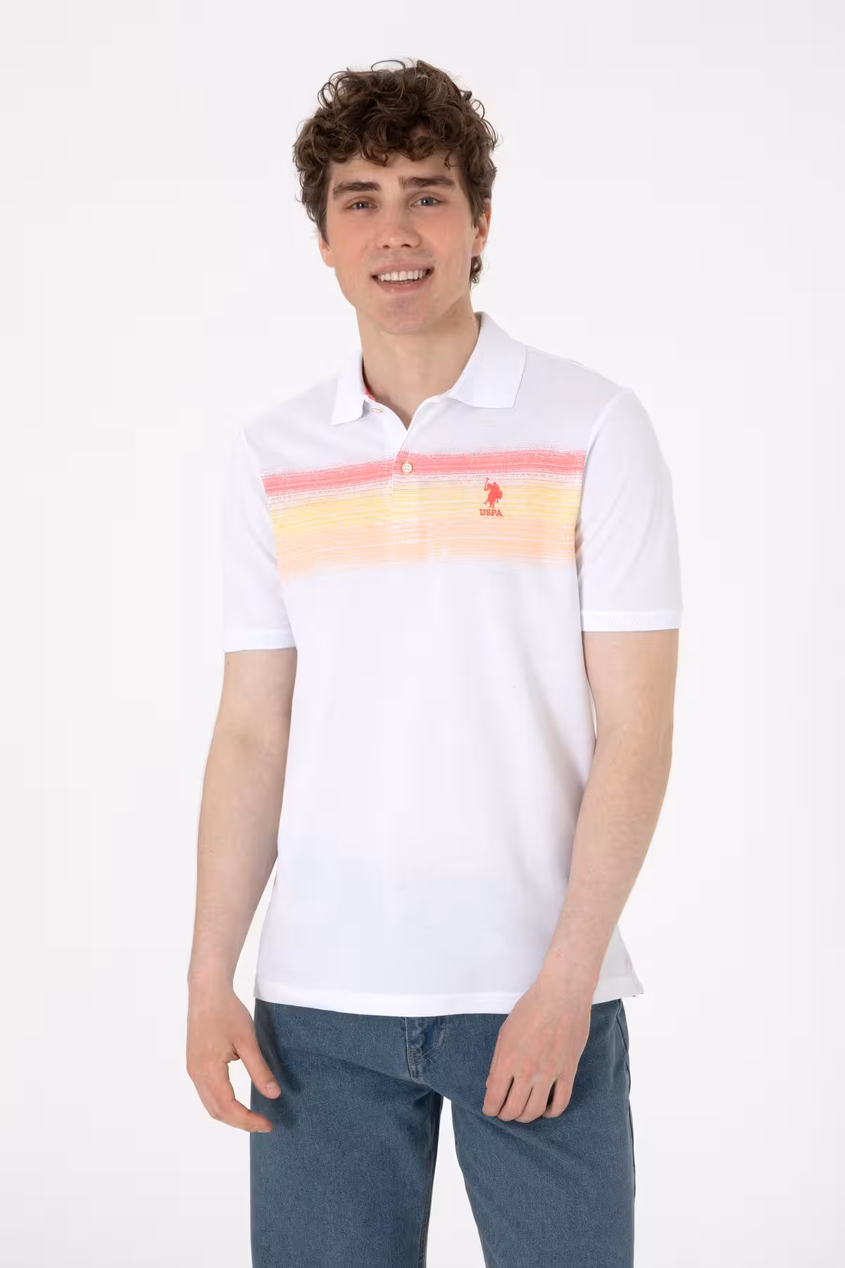 تی شرت یقه پولو مردانه نارنجی YAKA به طور منظم و مناسب مردان U.S. Polo Assn.