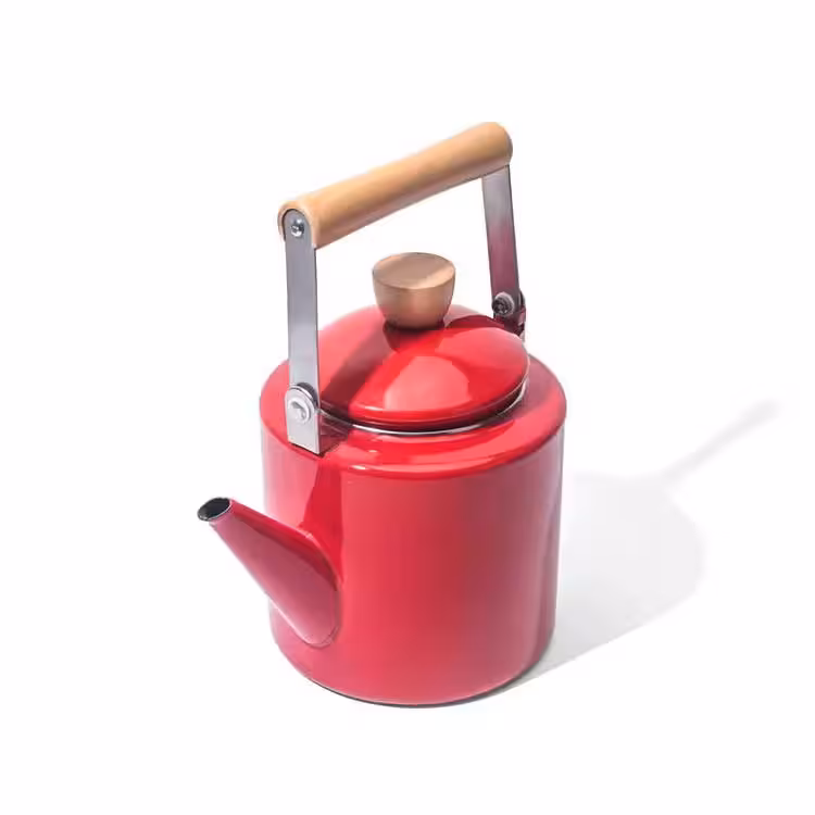 کتری لعابی استوانه دسته بامبو