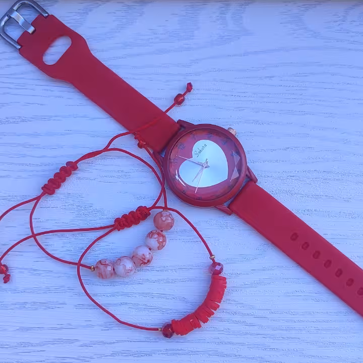 ست ساعت و دستبند دخترانه قرمز