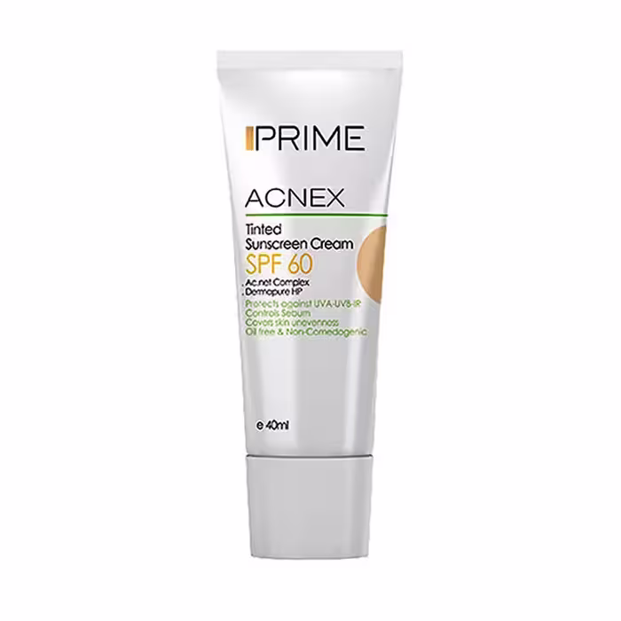 کرم ضد آفتاب رنگی فاقد چربی SPF60 مناسب پوست های چرب و دارای جوش 40 میلی لیتر پریم Prime