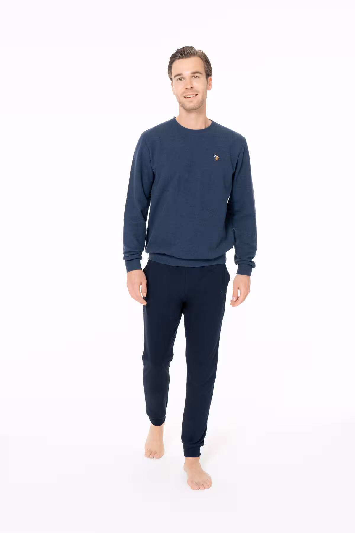 ست پیژامه مردانه یقه دوچرخه مردان تختخواب مسطح نیلی لباس خواب BATDN18N99E5 VIND U.S. Polo Assn.
