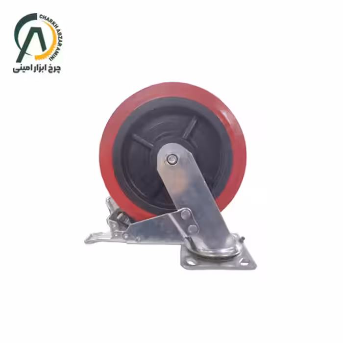 چرخ پلی آمید قرمز وارداتی گردان ترمزدار قطر 200 میلی متر