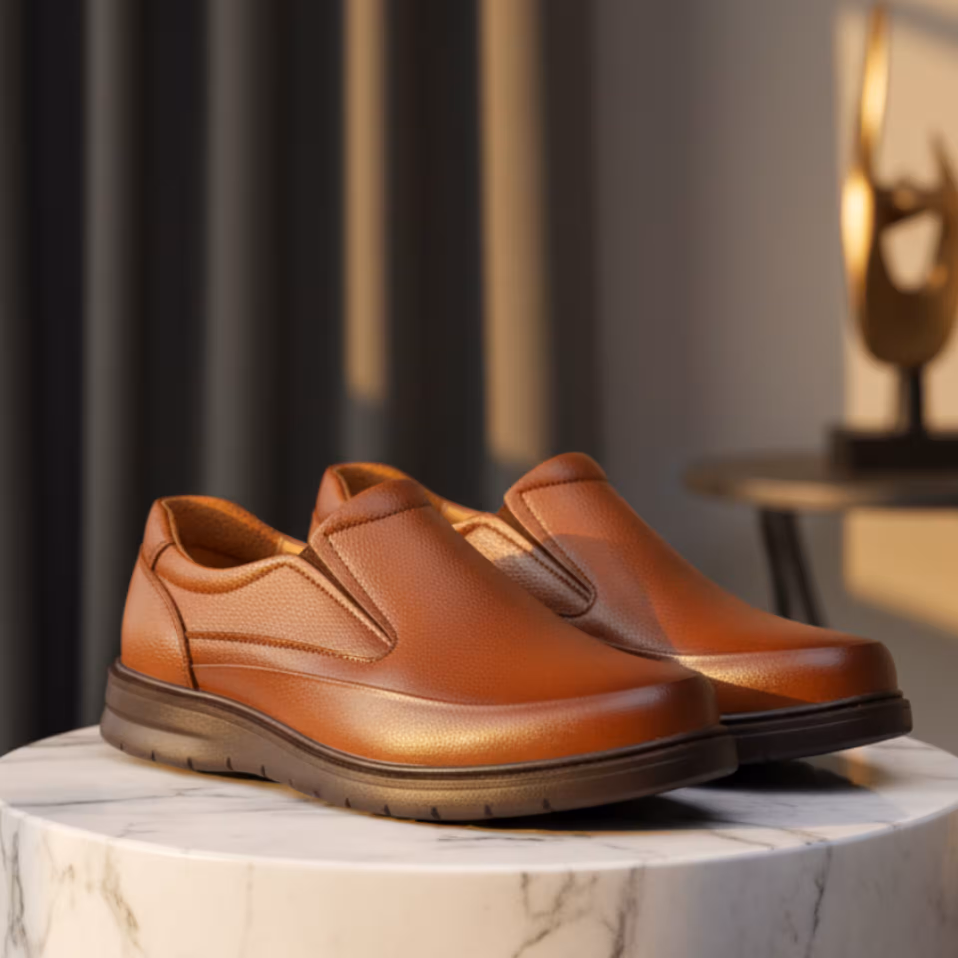 کفش چرم مردانه طبی کد TB041TN رنگ عسلی