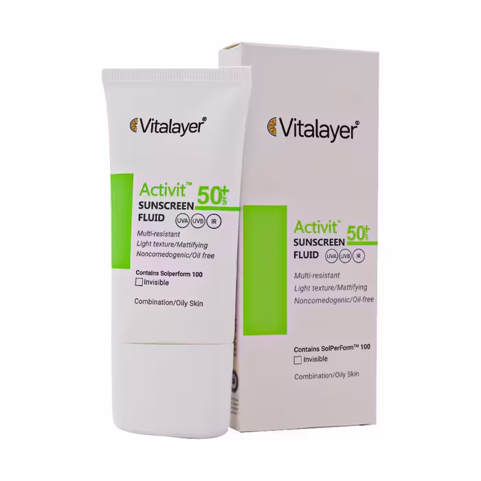 ضدآفتاب  SPF50 پوست چرب اکتی‌ویت بی‌رنگ ویتالیر 50 میلی‌لیتر Vitalayer