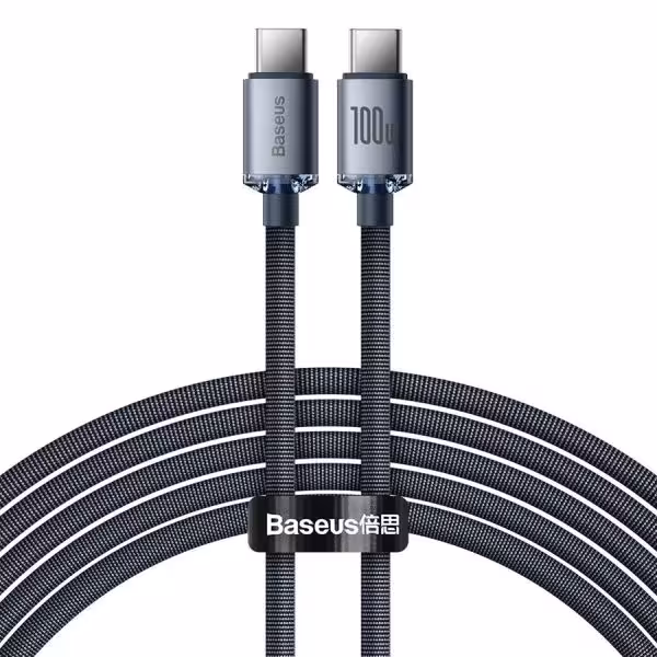 کابل سوپرفست شارژ تایپ‌سی به تایپ‌سی 2 متری بیسوس Baseus Cable Crystal Shine Series Type-C To Type-C 100W CAJY000701