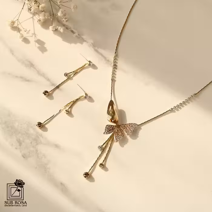 نیم ست سواروسکی المنتس طرح پروانه 13258