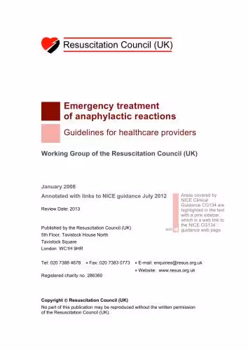 خرید و دانلود نسخه کامل کتاب Resuscitation Council (UK). Emergency treatment of anaphylactic reactions. Guidelines for healthcare providers