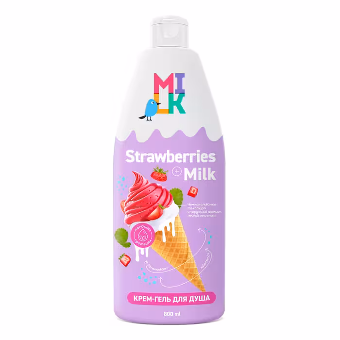 شامپو بدن میلک با رایحه شیر توت فرنگی حجم 800 میل