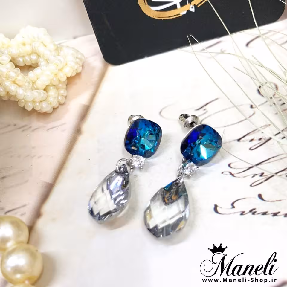 گوشواره سواروسکی آبی و سفید 140076