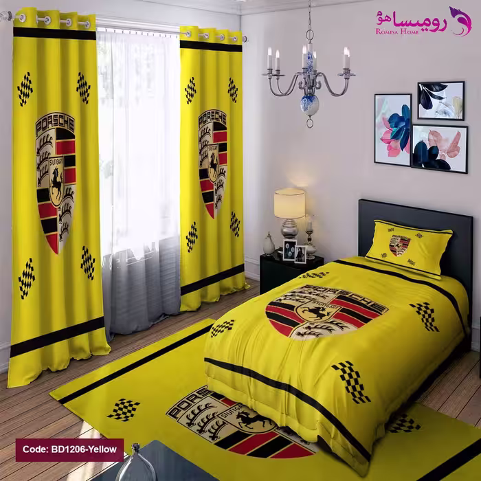 قیمت و خرید روتختی طرح پورشه زرد یک نفره برند دکو کد BD1206