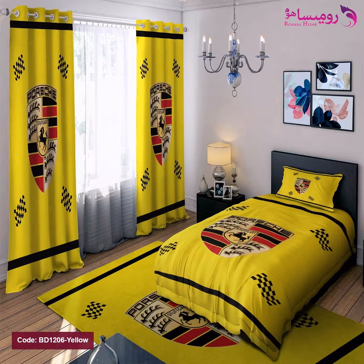 قیمت و خرید روتختی طرح پورشه زرد یک نفره برند دکو کد BD1206
