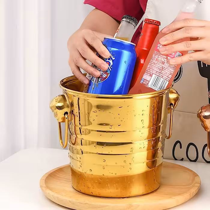 سطل یخ استیل طلایی