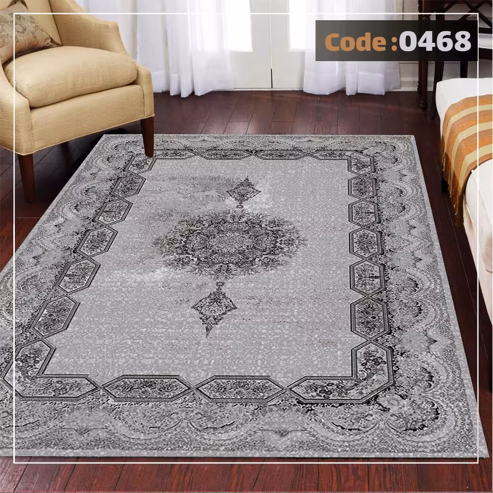 کاورفرش روفرشی دورکشدار گوشه لیفه ای طوسی کرم کد 0468