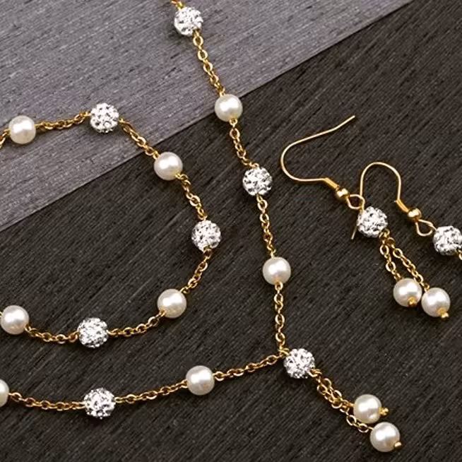 نیم ست مرواریدی ومهره نگین خمیری