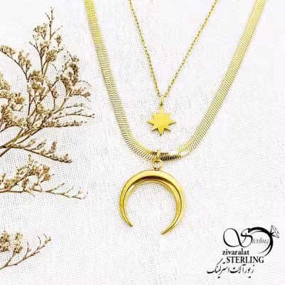 گردنبند دولاین آویز ماه و ستاره کد 14472