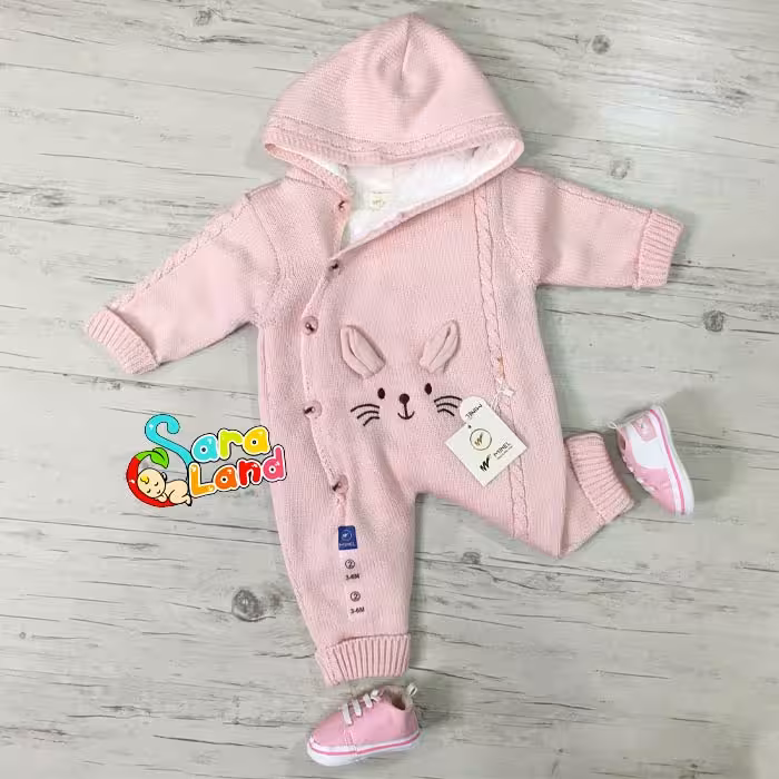 بافت سرهمی داخل خز طرح خرگوش صورتی