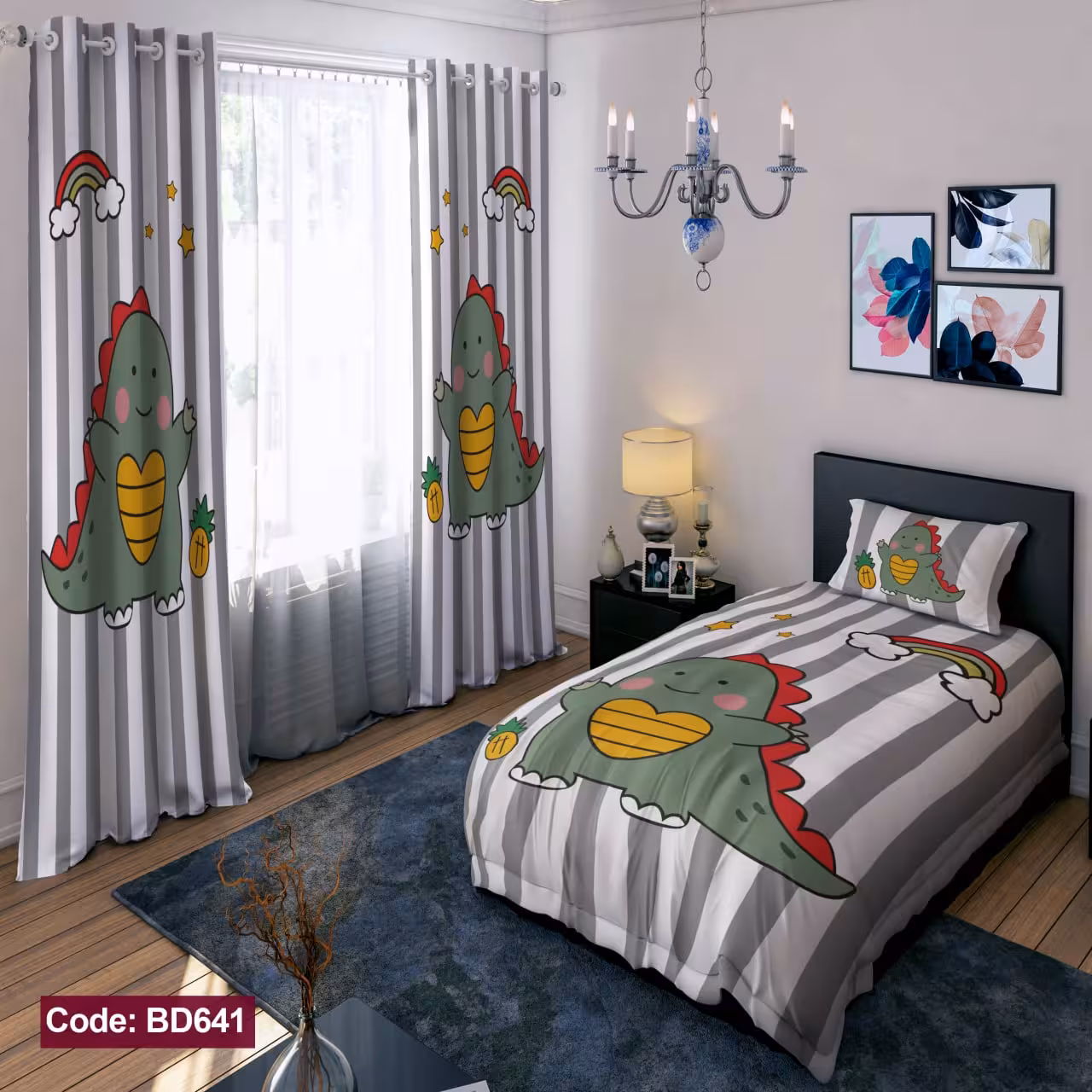 پرده پانچی مخمل چاپی دخترانه کد 641