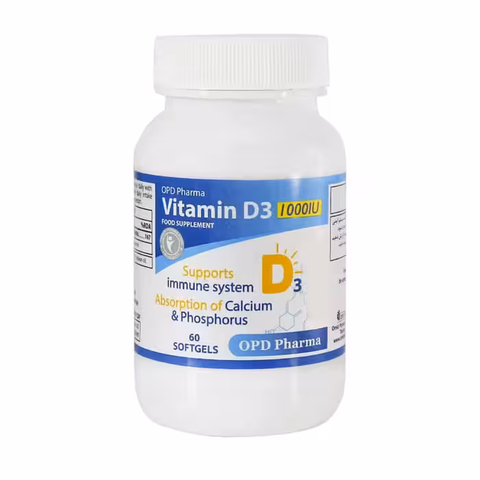 قرص ویتامین د3 1000 واحد او پی دی فارما 60عدد | OPD Pharma Vitamin D3 1000 IU