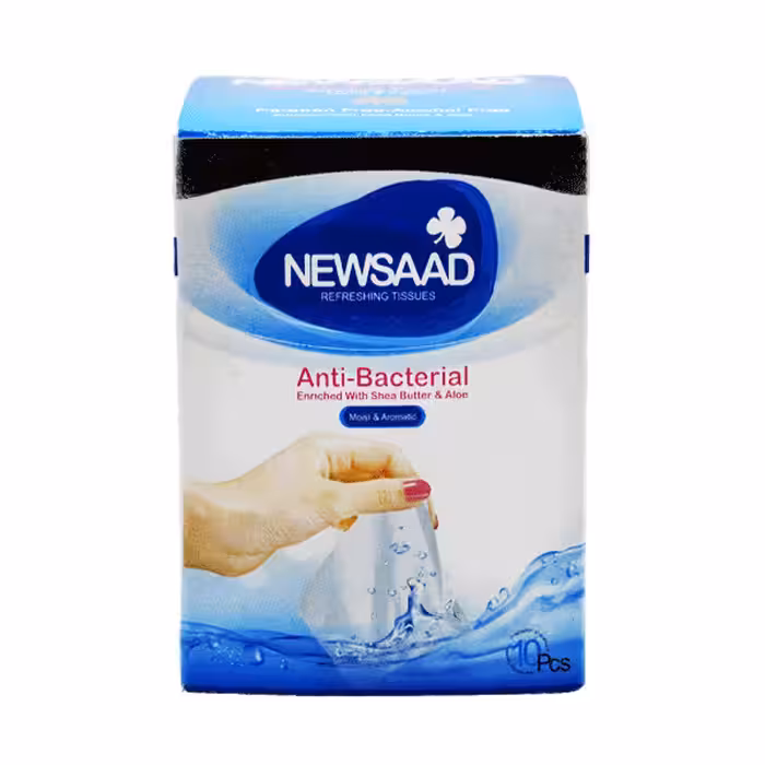 دستمال مرطوب آنتی باکتریال دست و صورت نیوساد (بسته 10 عددی)