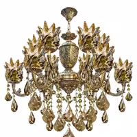 لوستر  برنز  . برنج . 12 شعله 6 شاخه  با لاله و کریستال شامپاینی مرغوب 