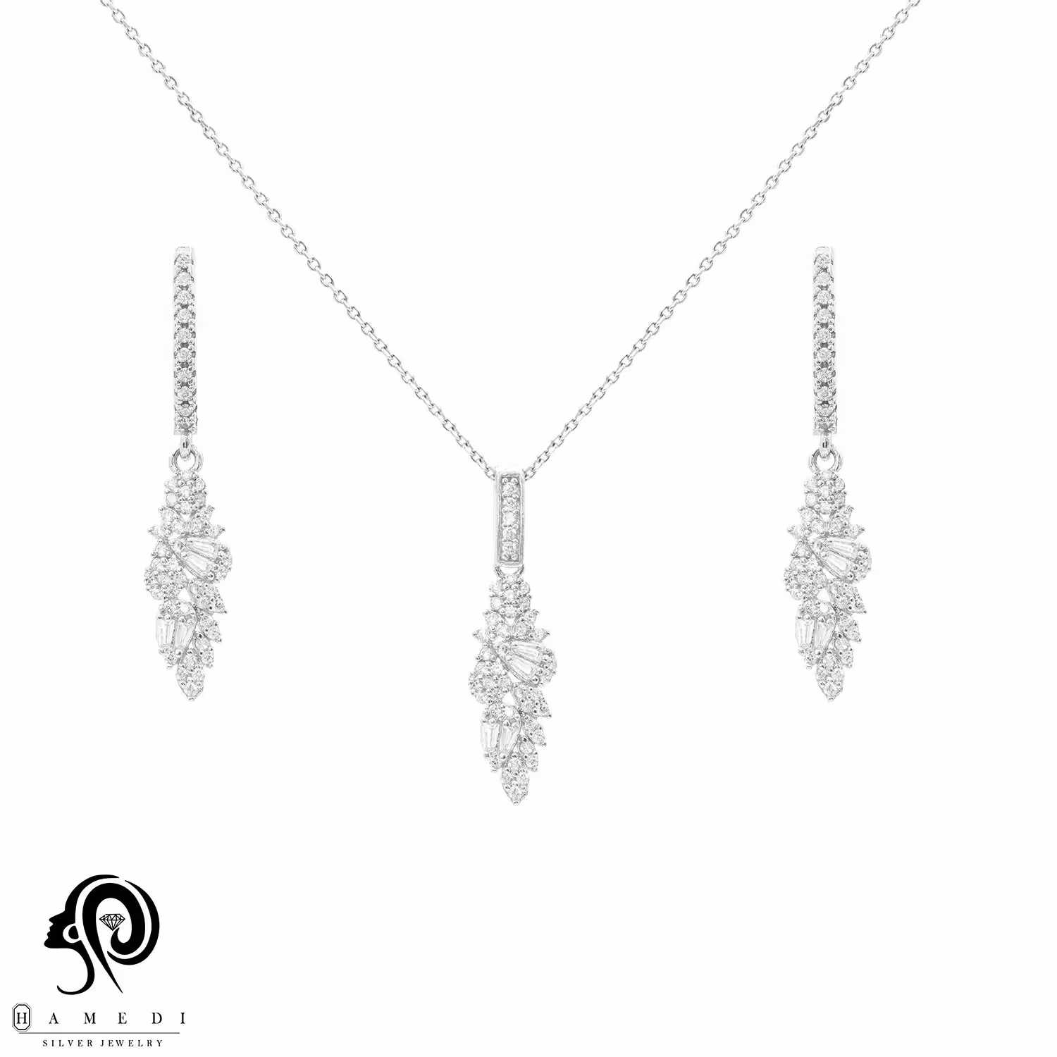 نیم ست نقره زنانه جواهری مجلسی مدل NI F21