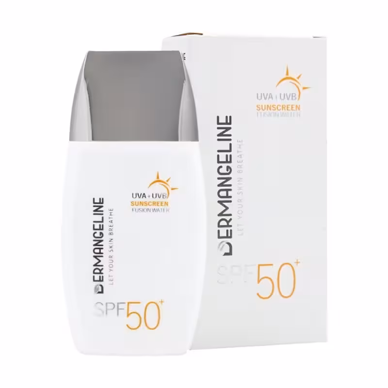 ضد آفتاب درم انجلین SPF50 فیوژن واتر بی رنگ مناسب انواع پوست حجم 50 میل