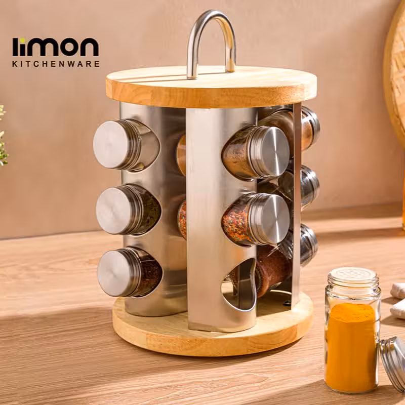 ادویه گردان 12 عددی استیل و چوب لیمون