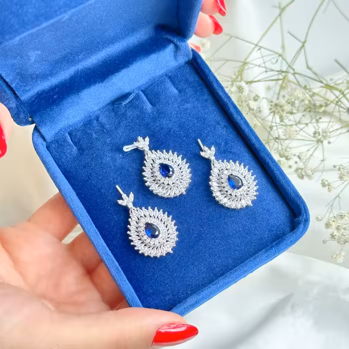 نیمست یاقوت کبود نقره جواهری کد 00109