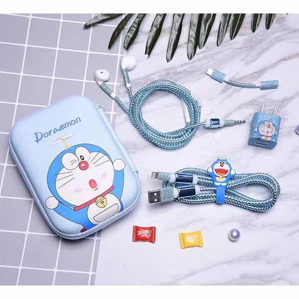 پک محافظ کابل دورین اکلیلی کیف مستطیل Doraemon Usb Cable protector