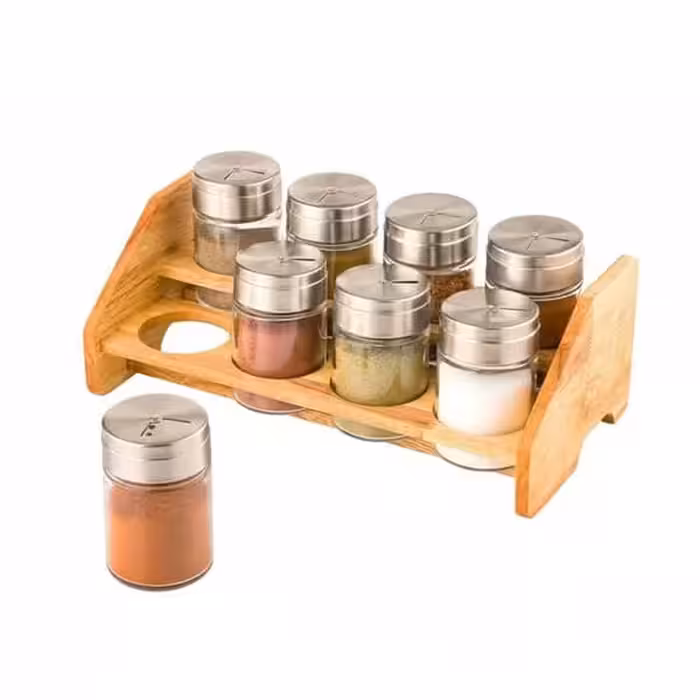 ست ادویه 8 عددی استیل و چوب لیمون 2439