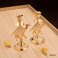 شمعدان جفت برنجی و صدف شتر