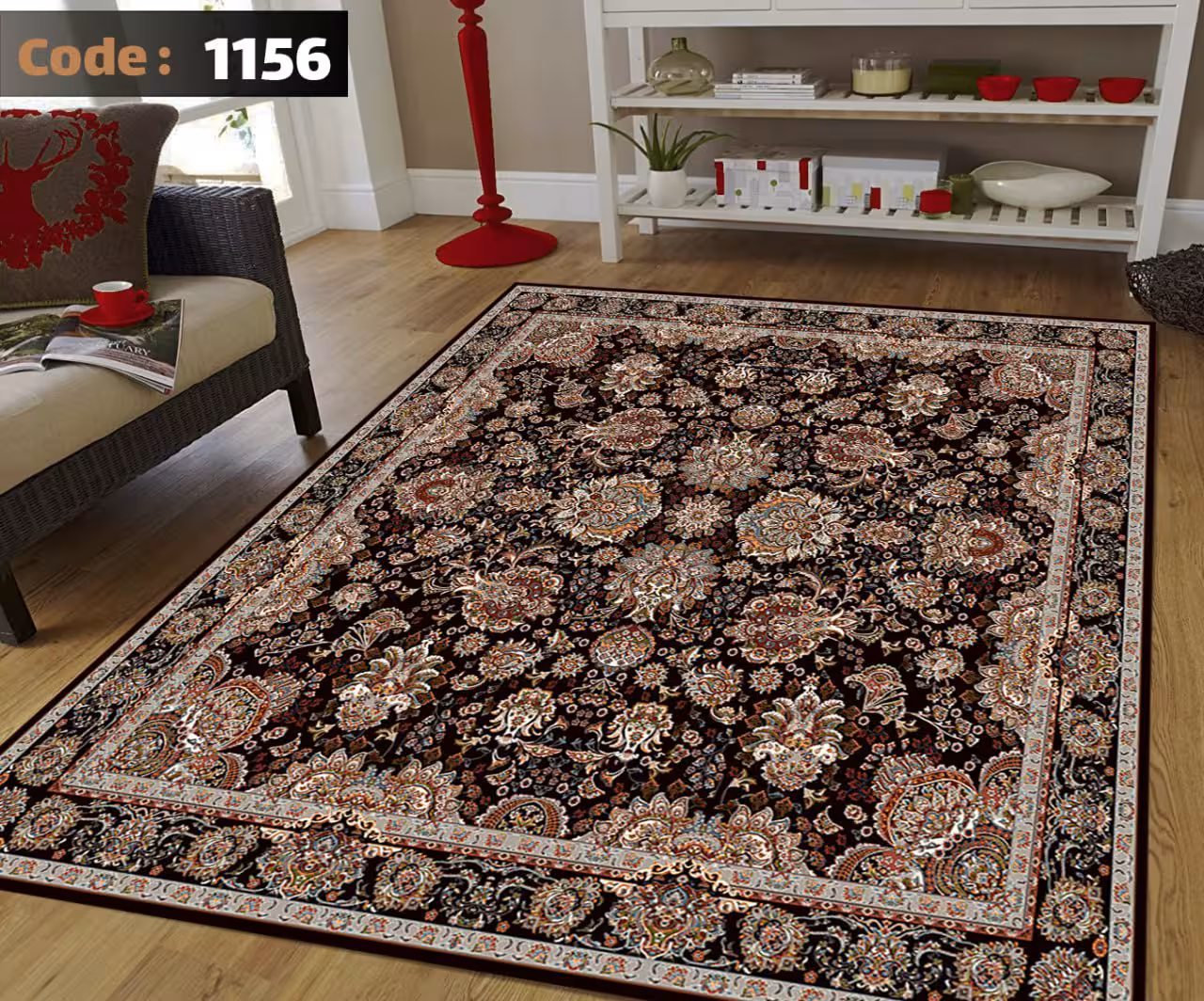 کاورفرش روفرشی دورکشدار گوشه لیفه ای لاکی ، آبی و متنوع کد 1156