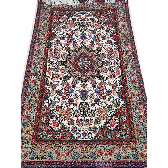 قالیچه 3 متری دوزری دستبافت  ساروق 50 رج نقش شاه عباسی گل فرنگ