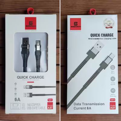 کابل تبدیل USB به USB-C بیبوشی مدل A37 طول 1 متر
