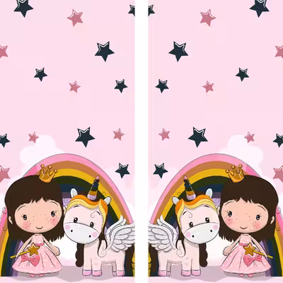 پرده مدل پانچی طرح کودکانه یونیکورن سایز 280x145 سانتی متر