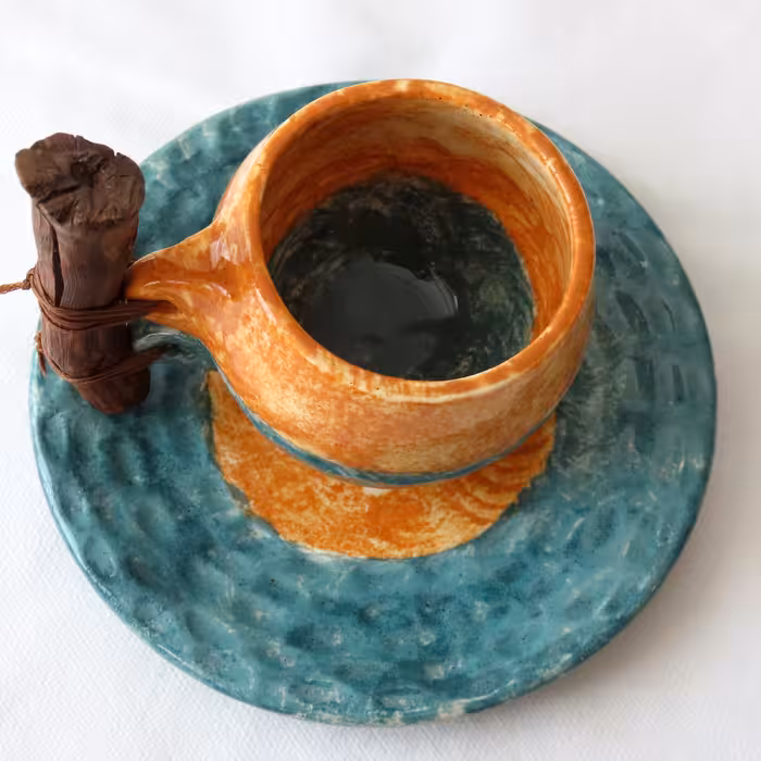 سرویس چای خوری سرامیکی 5 پارچه طرح آب و خاک مدل دستساز کد 1100